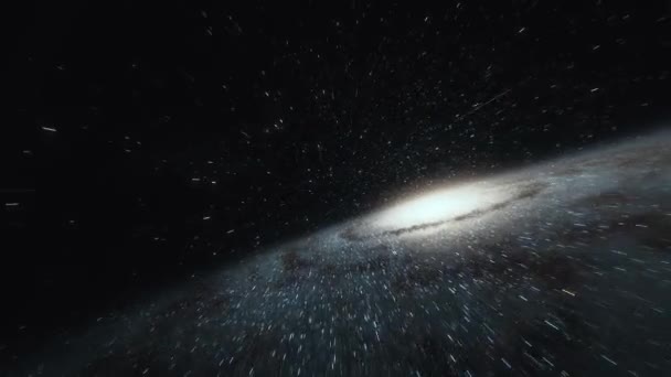 Nave espacial vuela a la velocidad de la luz a través de una galaxia — Vídeos de Stock