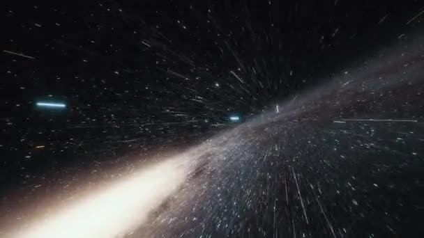 Raumschiff fliegt mit Lichtgeschwindigkeit durch eine Galaxie — Stockvideo