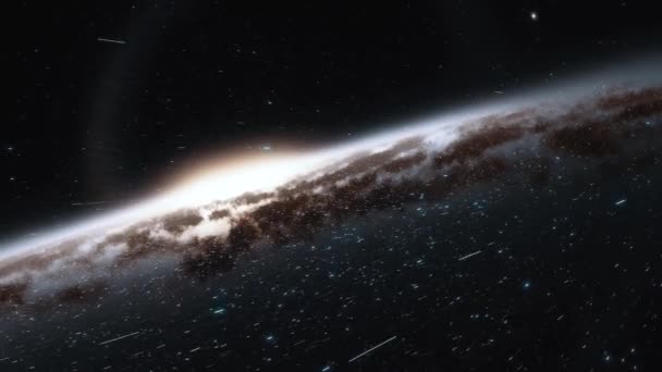vaisseau spatial vole à la vitesse de la lumière à travers une galaxie 