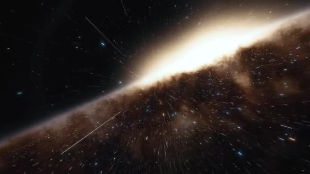 Nave espacial vuela a la velocidad de la luz a través de una galaxia — Vídeo de stock