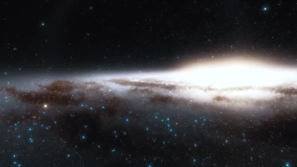 Uzay gemisi bir galaksi 4k animasyonunda ışık hızında uçar. — Stok video