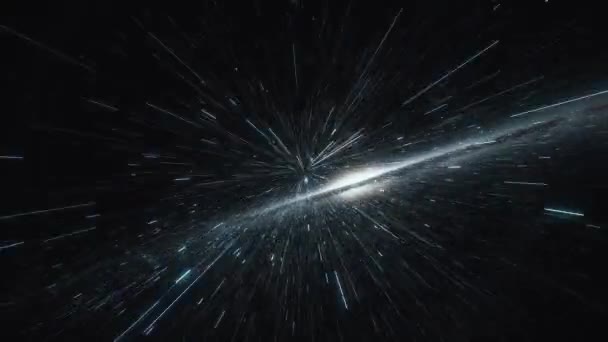 Nave Espacial Vuela Velocidad Luz Través Una Galaxia — Vídeo de stock