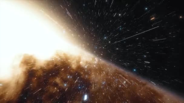 Космический корабль летит со скоростью света через анимацию галактики 4k — стоковое видео