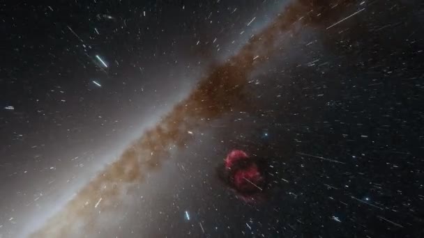 宇宙船は銀河4kアニメーションを通して光の速さで飛びます — ストック動画