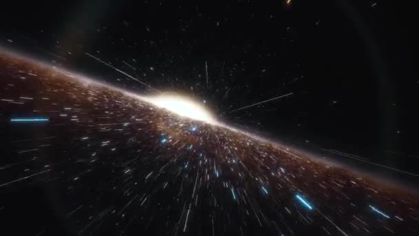 Nave espacial vuela a la velocidad de la luz a través de una animación galaxia 4k — Vídeo de stock