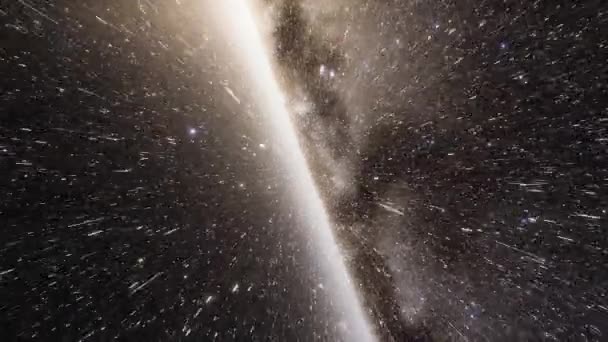 Pesawat ruang angkasa terbang dengan kecepatan cahaya melalui galaksi — Stok Video