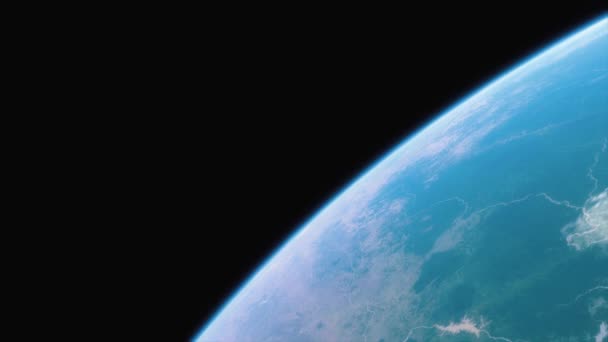 Космічний корабель літає над планетою Земля кінематографічний знімок — стокове відео