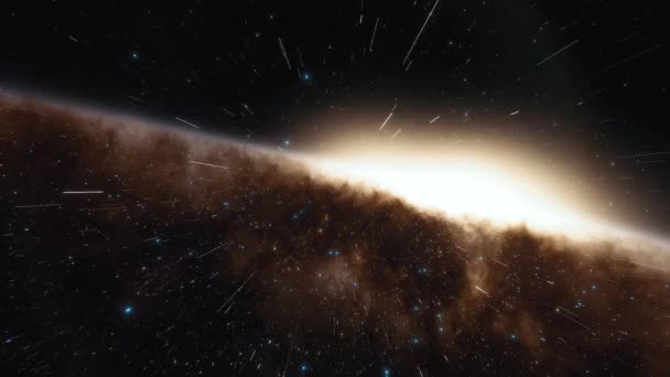 vaisseau spatial vole à la vitesse de la lumière à travers une galaxie 