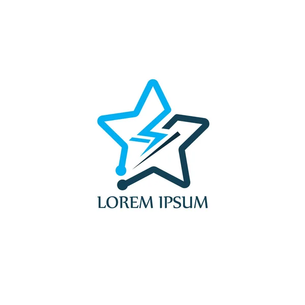 Şimşek yıldızı logosu konsepti. Yıldız şekilli eşsiz cıvata logosu fikri.