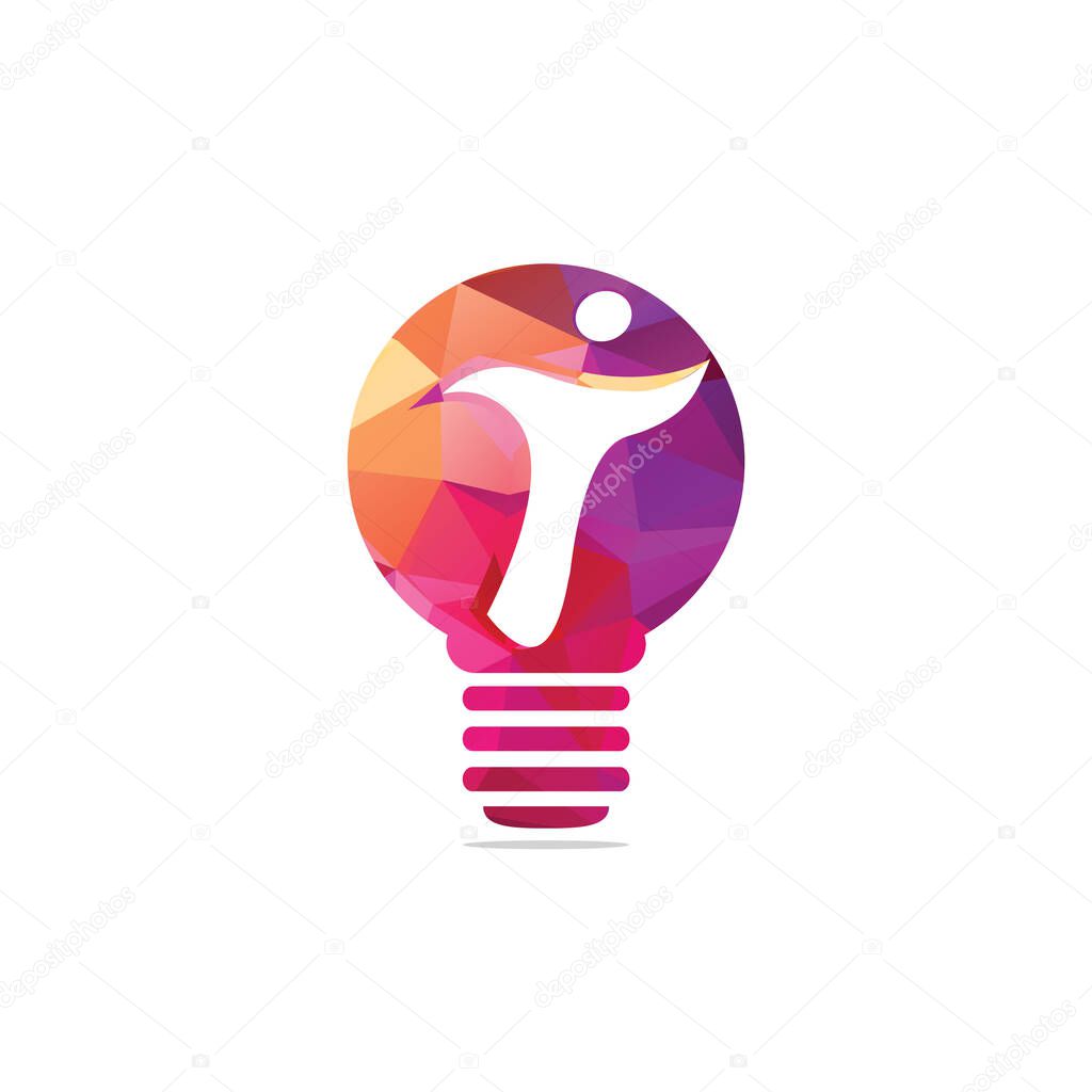 Happy human and light bulb logo design. Concept for business solutions creativity innovation coaching and education. Human health sign.