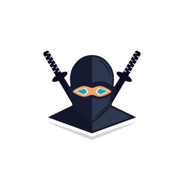 Ninja ve kılıç maskotu logosu tasarım şablonu. Oyun kanalı için ninja oyun maskotu. 