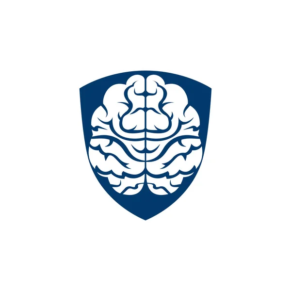 Creative Brain Shield Shape Logo Design Think Idea Concept — Stock Vector