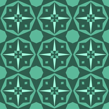 Vektör illüstrasyonu, yeşil renkli ve soyut dikişsiz geometrik desen için kullanılabilir. Vector illüstrasyon duvar kağıdı veya çerçeve için kullanılabilir Bir duvar asılı veya poster, seramik, arkaplan, desen dolguları, yüzey dokuları, tekstil için.