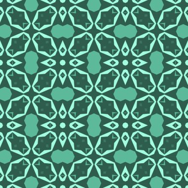 Vektör illüstrasyonu, yeşil renkli ve soyut dikişsiz geometrik desen için kullanılabilir. Vector illüstrasyon duvar kağıdı veya çerçeve için kullanılabilir Bir duvar asılı veya poster, seramik, arkaplan, desen dolguları, yüzey dokuları, tekstil için.