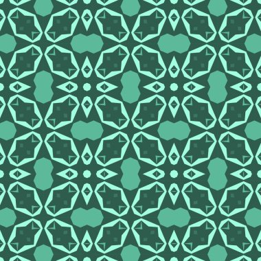 Vektör illüstrasyonu, yeşil renkli ve soyut dikişsiz geometrik desen için kullanılabilir. Vector illüstrasyon duvar kağıdı veya çerçeve için kullanılabilir Bir duvar asılı veya poster, seramik, arkaplan, desen dolguları, yüzey dokuları, tekstil için.