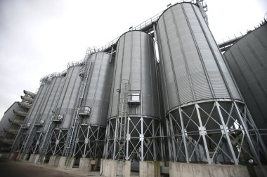Tarım Siloları. Dış bina inşaatı. Tahıl, buğday, mısır, soya, ayçiçeği depolama ve kurutma. Litvanya, Kedainiai
