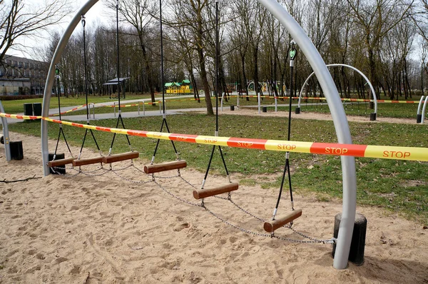 Children Playgrounds Sports Grounds Prohibited Due Quarantine Announced Covid — Stock Photo, Image