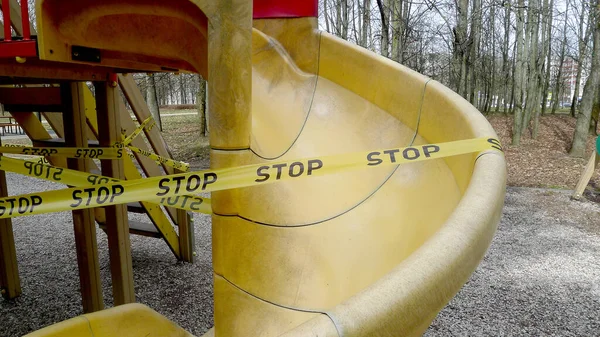 Children Playgrounds Sports Grounds Prohibited Due Quarantine Announced Covid — Stock Photo, Image