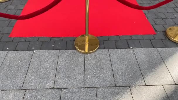 Elegan Karpet Merah Panjang Pada Langkah Langkah Yang Luas Dari — Stok Video