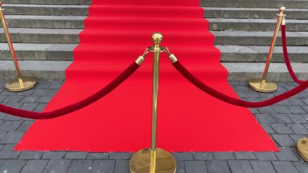 Elegante Alfombra Roja Larga Los Amplios Escalones Del Edificio Histórico — Vídeo de stock