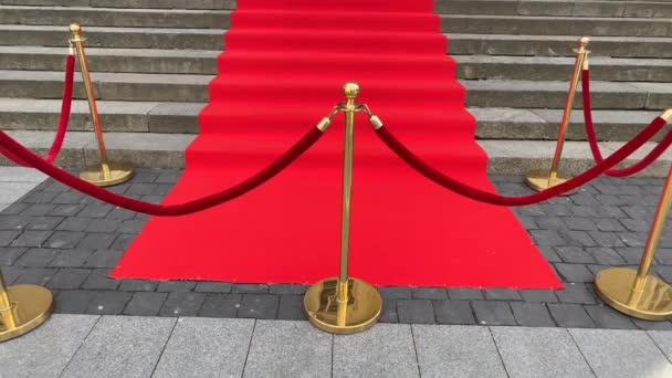 Eleganter Langer Roter Teppich Auf Den Breiten Stufen Des Historischen — Stockvideo