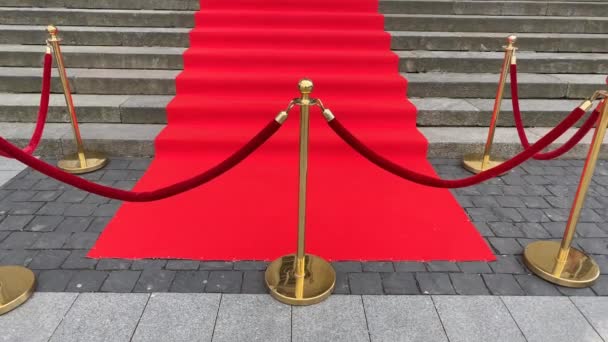 Elegante Alfombra Roja Larga Los Amplios Escalones Del Edificio Histórico — Vídeo de stock