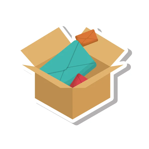 Boîte en carton avec icône enveloppes — Image vectorielle