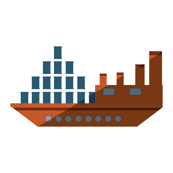 Barco con barriles de petróleo — Vector de stock