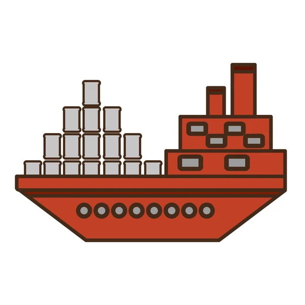 Barco con barriles de petróleo — Vector de stock