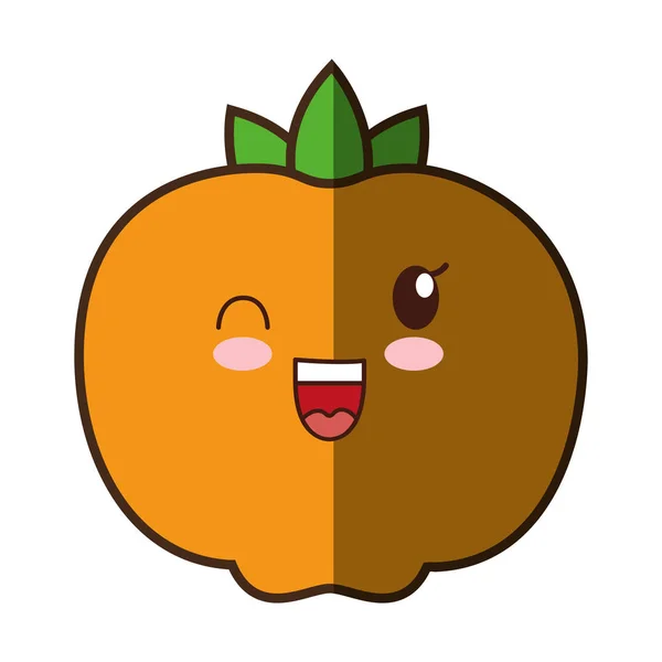 Πορτοκαλί φρέσκα φρούτα kawaii στυλ εικονίδιο απομονωμένες — Διανυσματικό Αρχείο