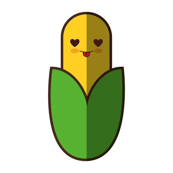 Maïs légumes frais kawaii style icône isolée — Image vectorielle