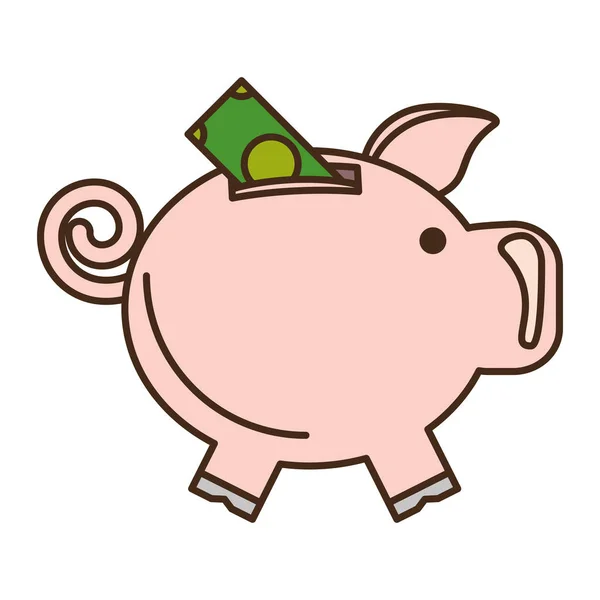 Piggy besparingen met bill geïsoleerde pictogram — Stockvector