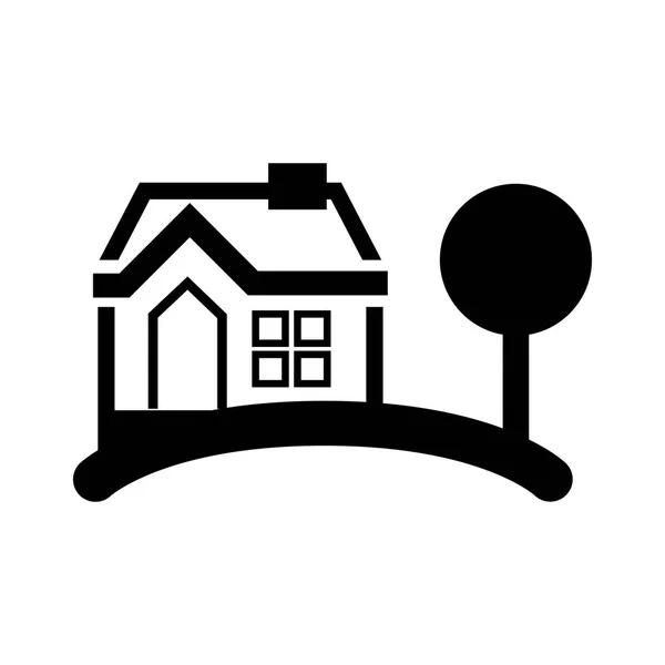 Haus und Baumsilhouette — Stockvektor
