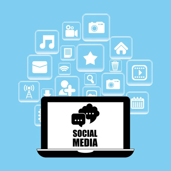 Sociala medier och nätverk laptop — Stock vektor