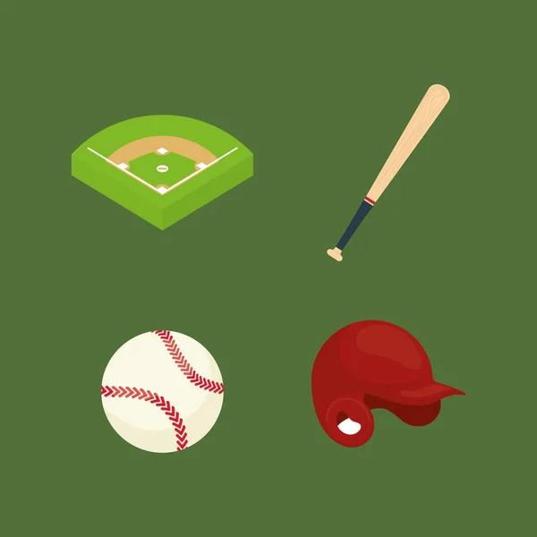 Béisbol bola campo bate sombrero — Vector de stock