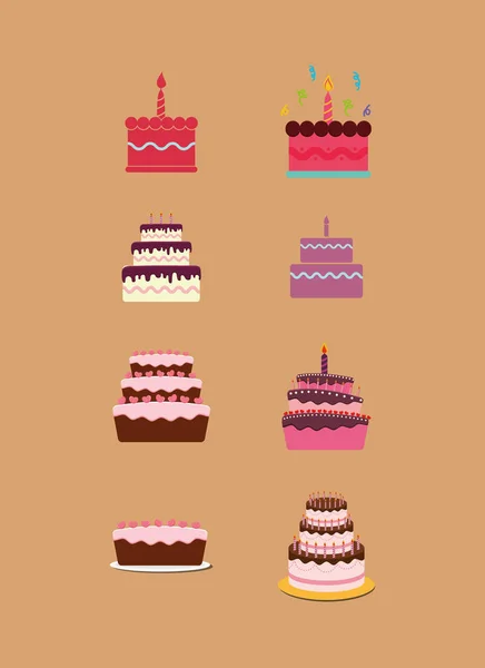 Pasteles de cumpleaños feliz — Vector de stock