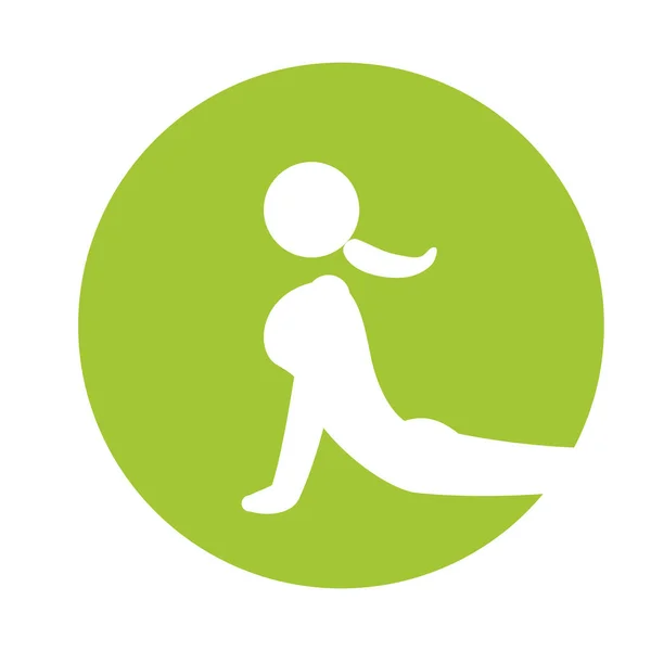 Woman silhouette yoga pose green circle — Stock Vector