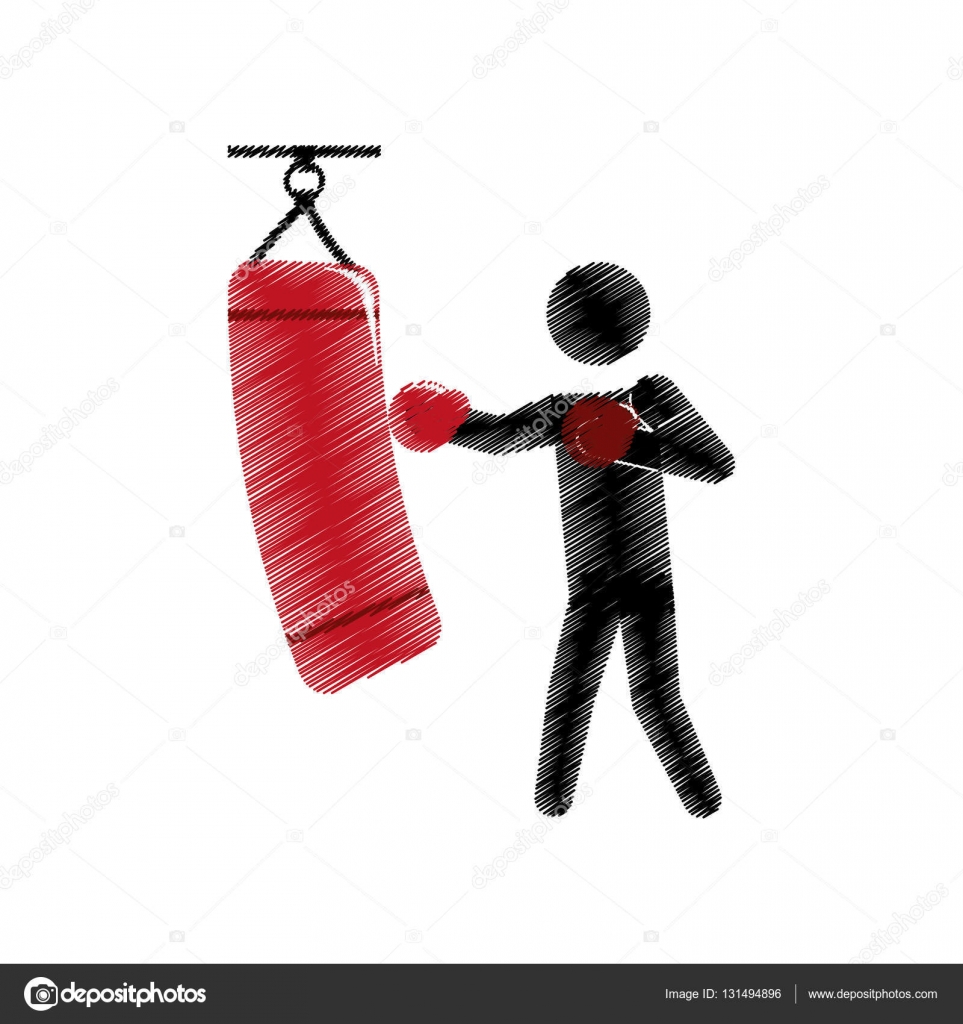 Disegno colorato sagoma pugile allenatore punching ball vettore 10 — Vettoriali di djv
