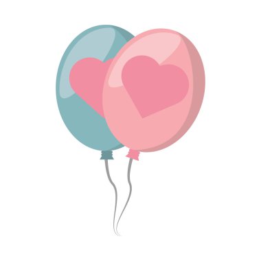 Balonlar mavi ve pembe kalp tasarımı ile