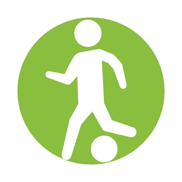 Man silhouet speler voetbal groene cirkel — Stockvector
