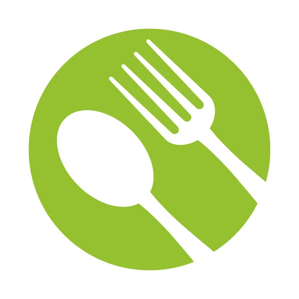 Kaşık çatal mutfak eşyaları simgesi yeşil arka plan yemek — Stok Vektör