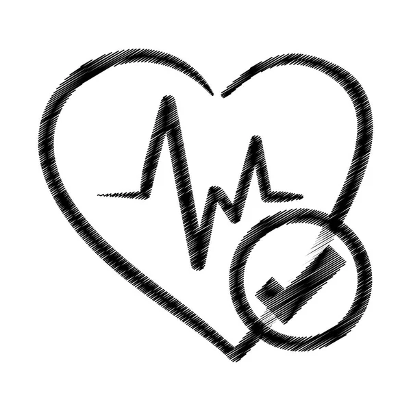 Mano disegno frequenza cardiaca ok salute — Vettoriale Stock
