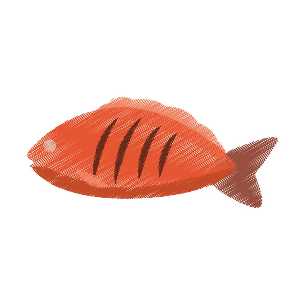 Mano de color dibujo icono de pescado — Archivo Imágenes Vectoriales