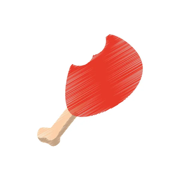 Mano color dibujo pollo muslo morder icono — Vector de stock