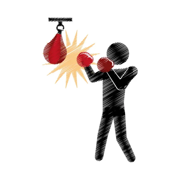 Рисование цветного силуэта боксер перфоратор груша спорт — стоковый вектор