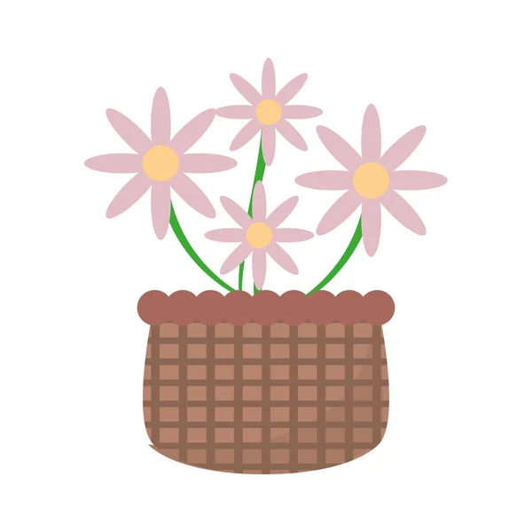 Cesta con icono de flores rosadas — Vector de stock