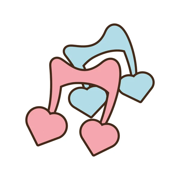 Két hangjegy kék és rózsaszín szív — Stock Vector