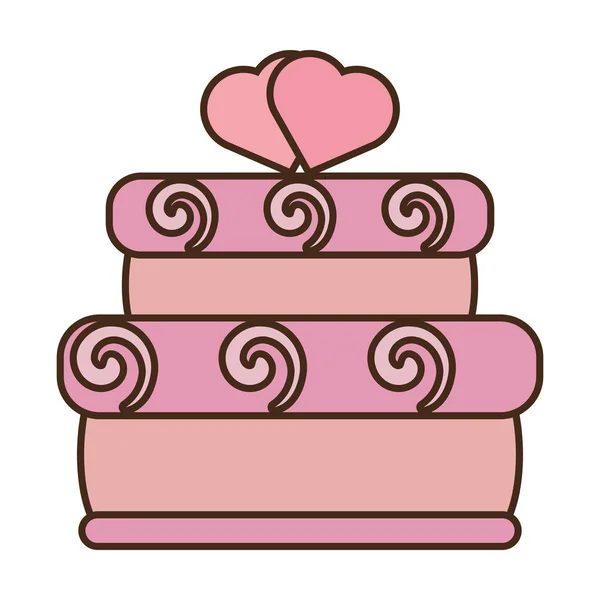 Вкусный розовый торт два сердца икона свадьбы — стоковый вектор