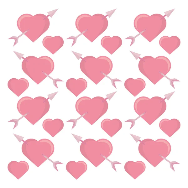 Corazones rosados flechas diseño de patrón sin costuras — Archivo Imágenes Vectoriales