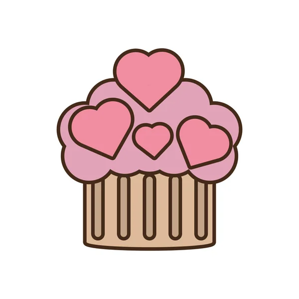 Cupcake rosa cuori icona snack matrimonio — Vettoriale Stock
